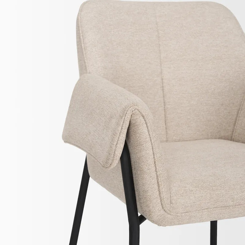 Brently Dining Chair w/ Cream Boucle Fabric & Matte Black Metal Legs