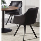 Retro Design Black Leatherette Swivel Dining Chair with Metal Base