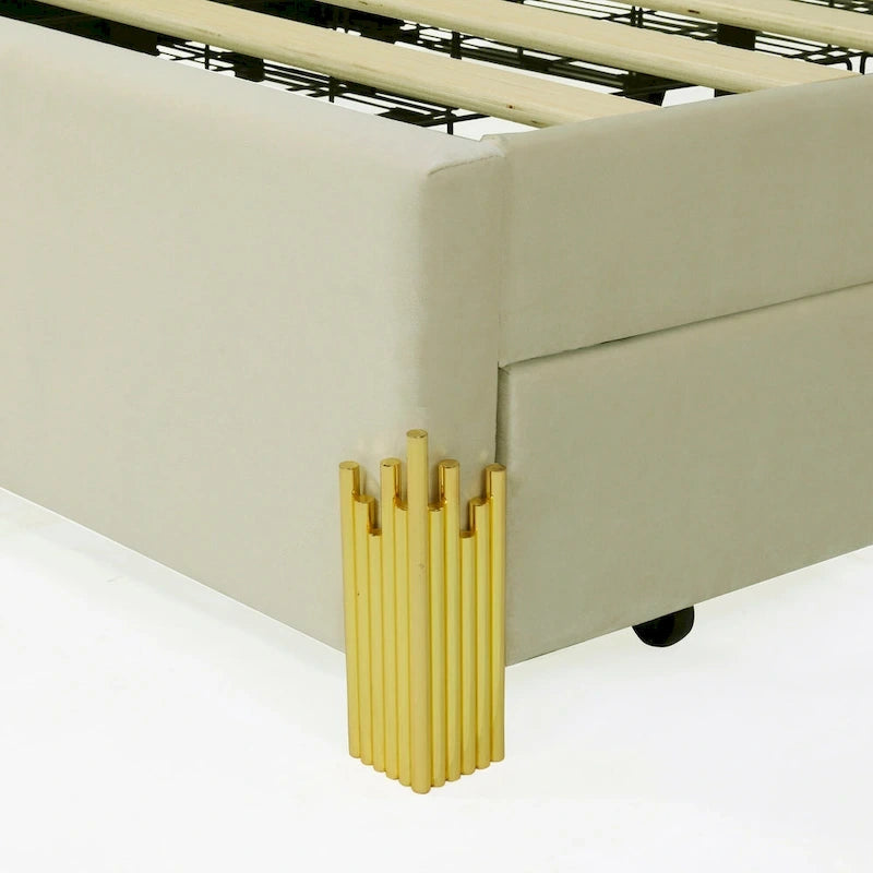 Queen Size Upholstered Platform Bed with LED Lights and 4 Drawers
