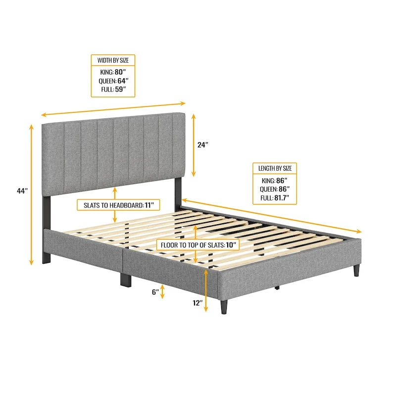 Boyd Sleep Leah Linen Fully Upholstered Platform Bed Frame with Adjustable Headboard