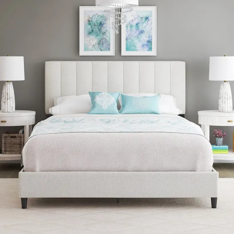 Boyd Sleep Leah Linen Fully Upholstered Platform Bed Frame with Adjustable Headboard