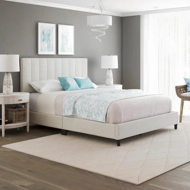 Boyd Sleep Leah Linen Fully Upholstered Platform Bed Frame with Adjustable Headboard