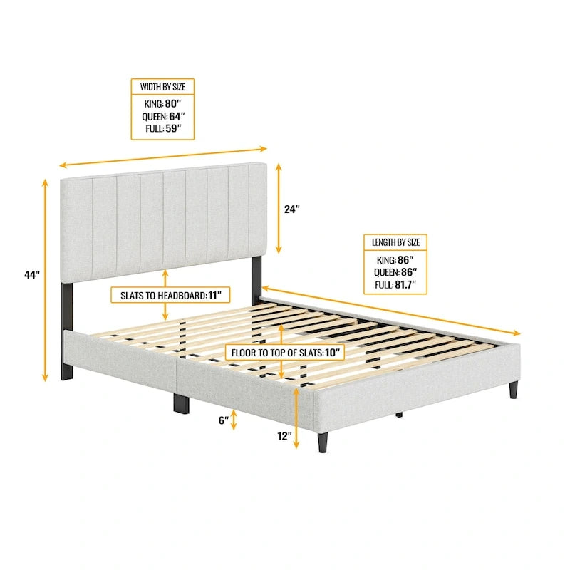 Boyd Sleep Leah Linen Fully Upholstered Platform Bed Frame with Adjustable Headboard
