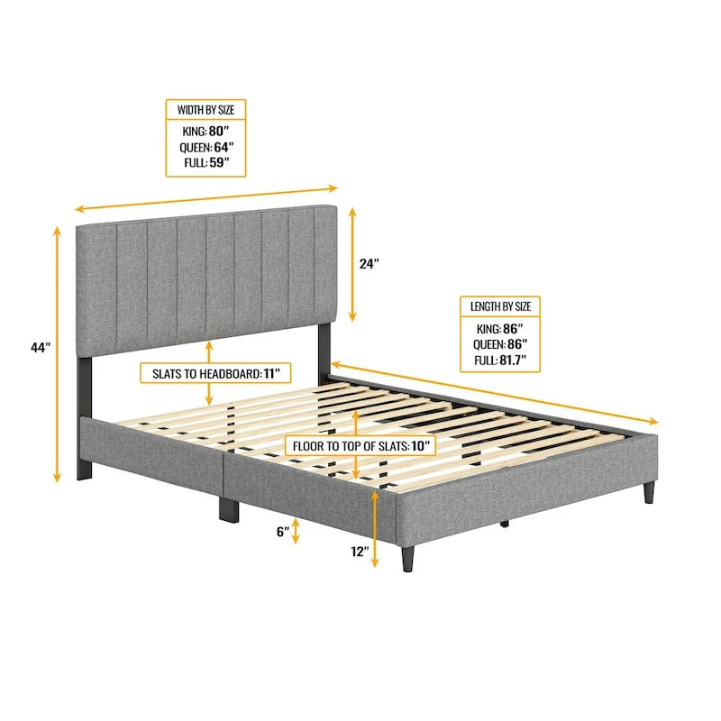Boyd Sleep Leah Linen Fully Upholstered Platform Bed Frame with Adjustable Headboard