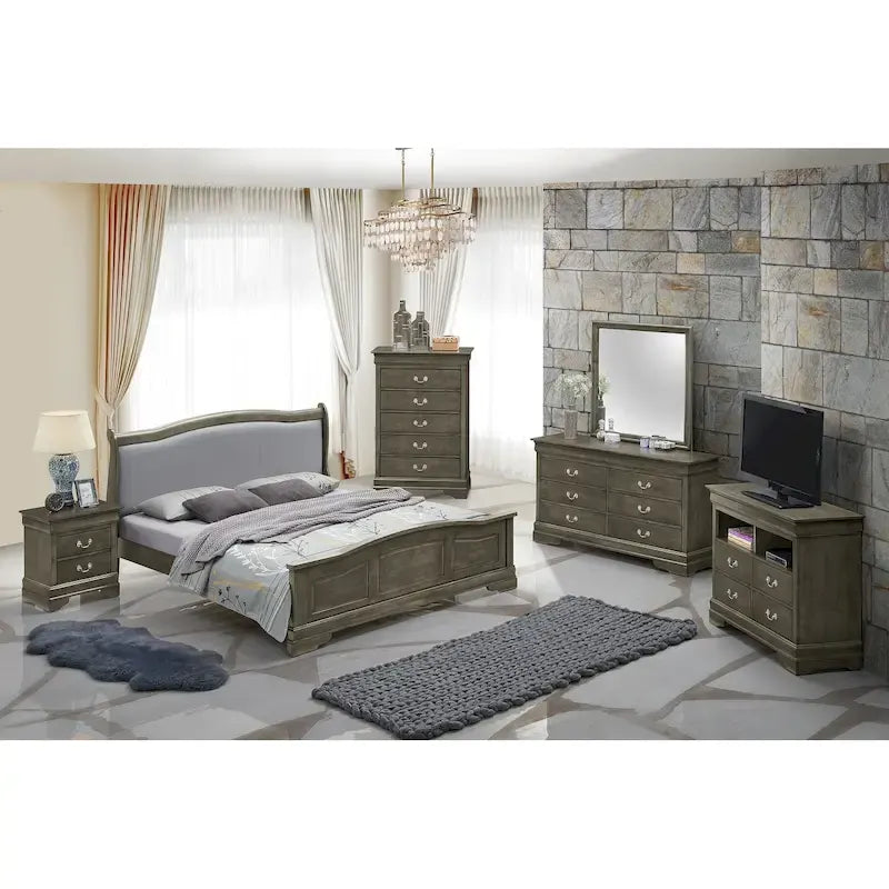 Louis Philippe Upholstered Wood King Panel Bed