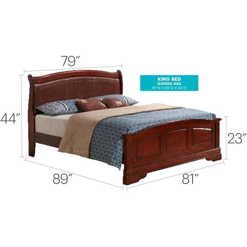 Louis Philippe Upholstered Wood King Panel Bed