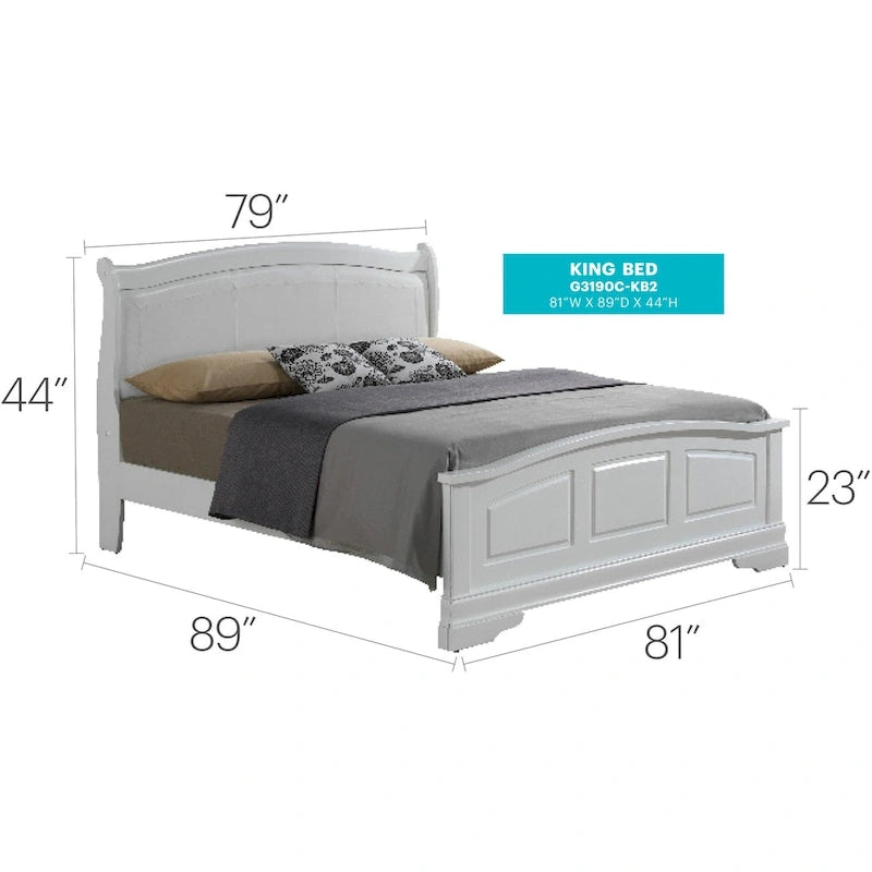 Louis Philippe Upholstered Wood King Panel Bed
