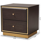 Cormac Transitional Wood/ Metal 2-Drawer Nightstand-Walnut/ Dark Brown
