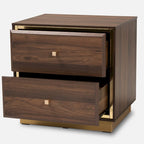 Cormac Transitional Wood/ Metal 2-Drawer Nightstand-Walnut/ Dark Brown