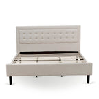 King Bedroom Set with 1 Bed and a Wire Brushed Butter Cream End Table - Mist Beige Linen Fabric Bed(Pieces Option)