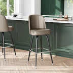 2 Pack Metal Barstool with Swivel Vinyl Upholstered Bucket Seat and Footrest - 18.5D x 18.5W x 42.5H