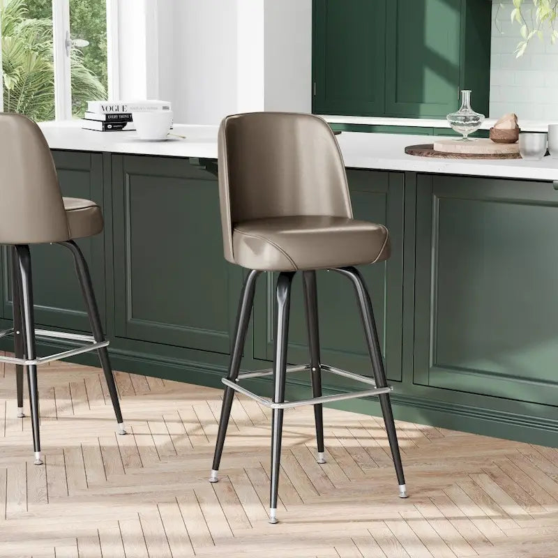 2 Pack Metal Barstool with Swivel Vinyl Upholstered Bucket Seat and Footrest - 18.5D x 18.5W x 42.5H