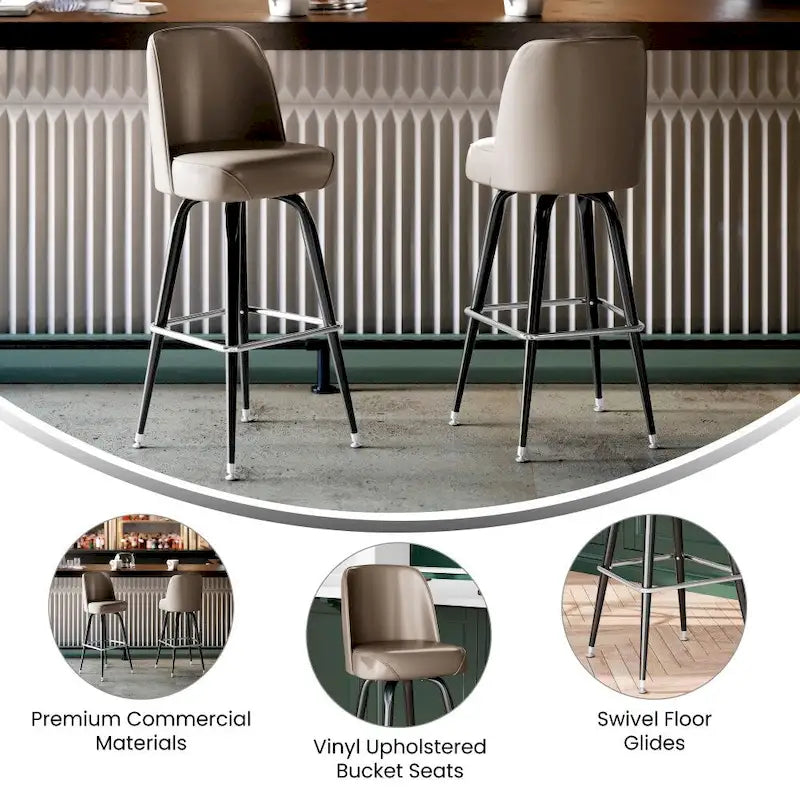 2 Pack Metal Barstool with Swivel Vinyl Upholstered Bucket Seat and Footrest - 18.5D x 18.5W x 42.5H