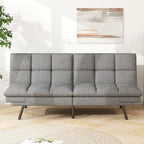 Memory Foam Futon Couch Bed Faux Leather Convertible Sofa with Adjustable Splitback Armrests for Compact Living Space, Grey