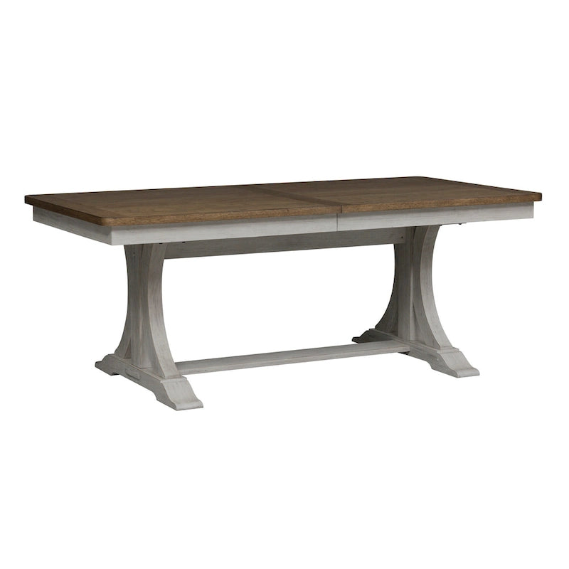 Farmhouse Reimagined Antique White with Chestnut Opt 5 Piece Trestle Table Set