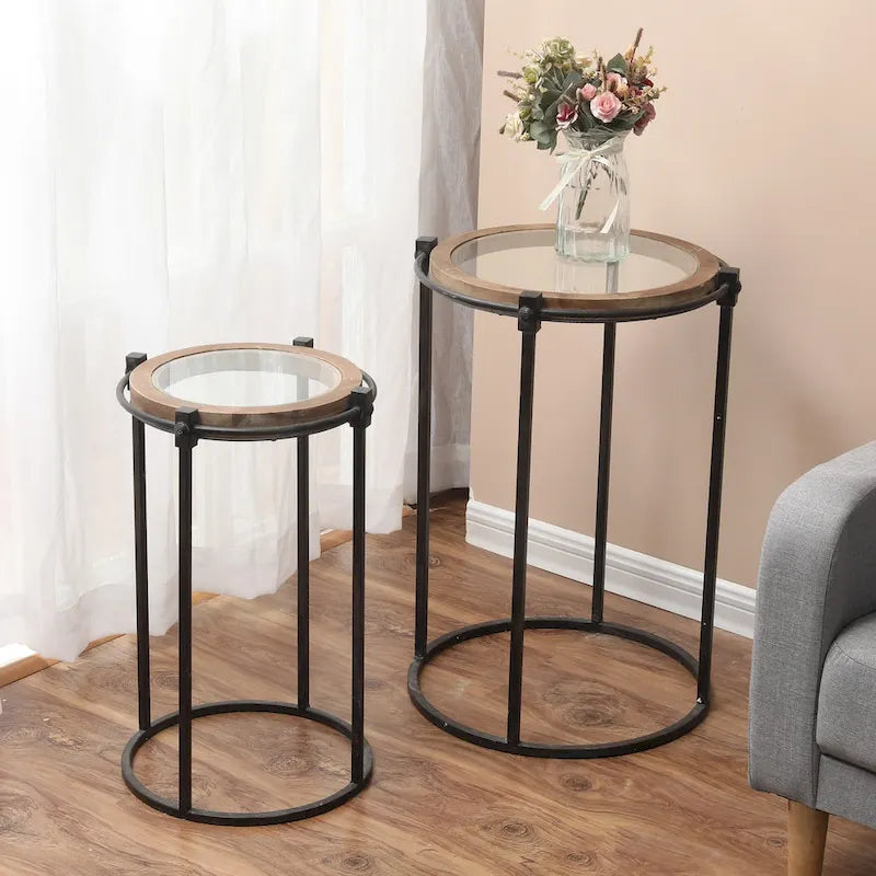 Metal and Glass Round Accent Side Table