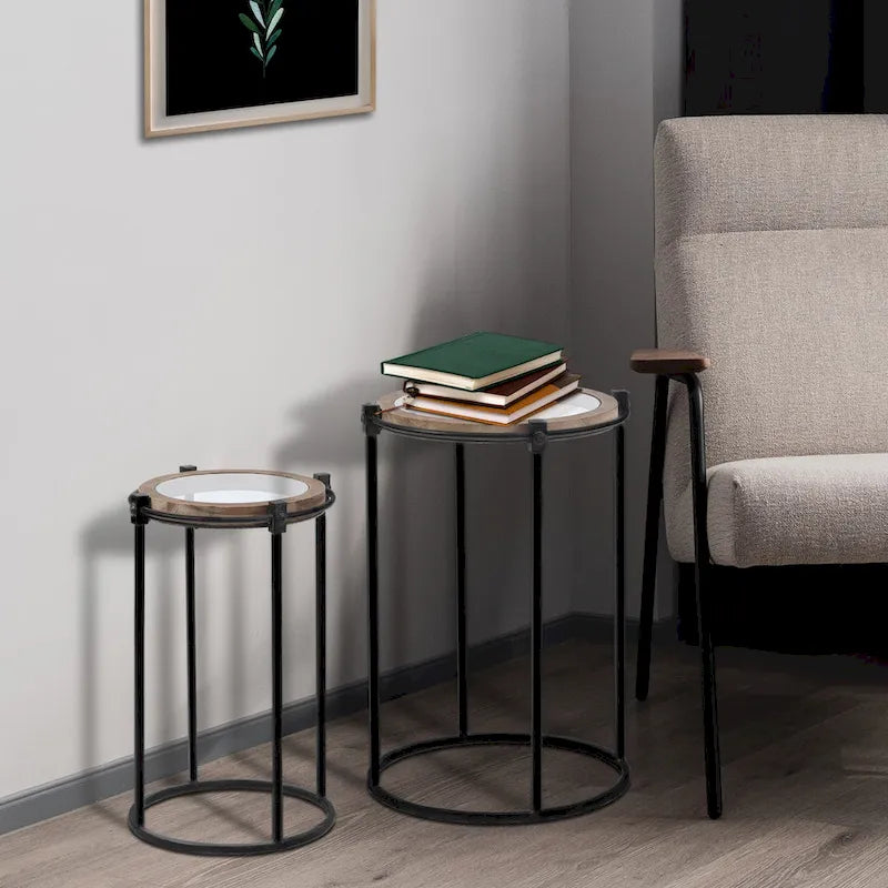 Metal and Glass Round Accent Side Table