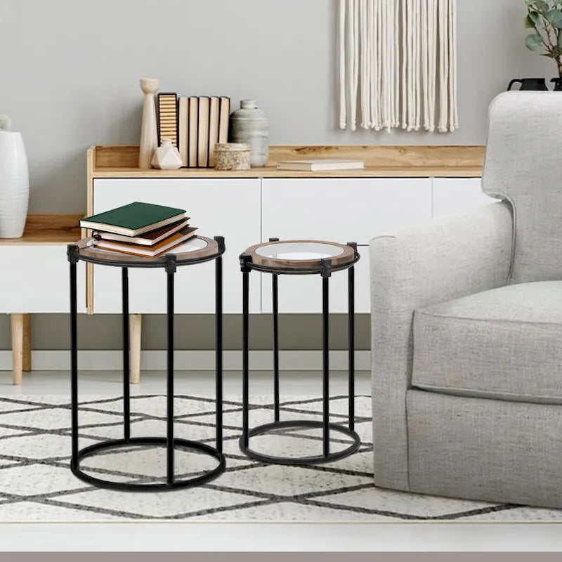 Metal and Glass Round Accent Side Table