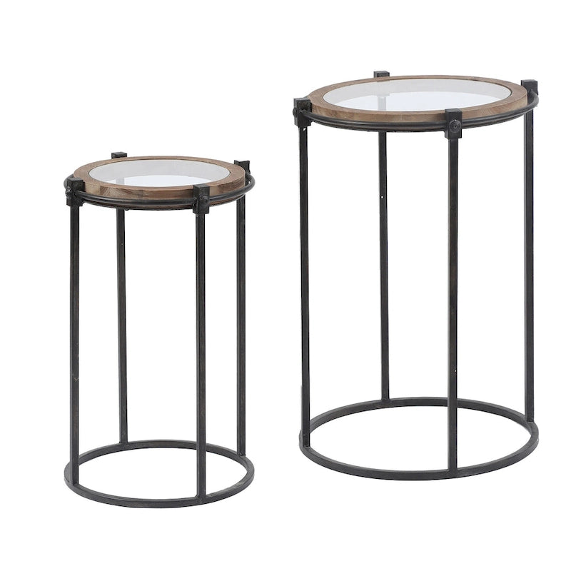 Metal and Glass Round Accent Side Table