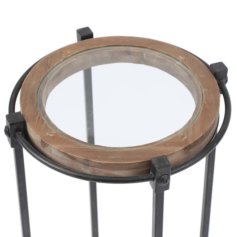 Metal and Glass Round Accent Side Table