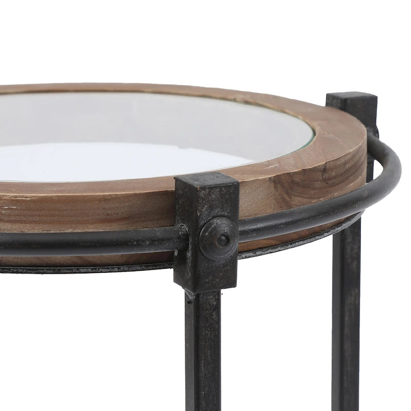 Metal and Glass Round Accent Side Table