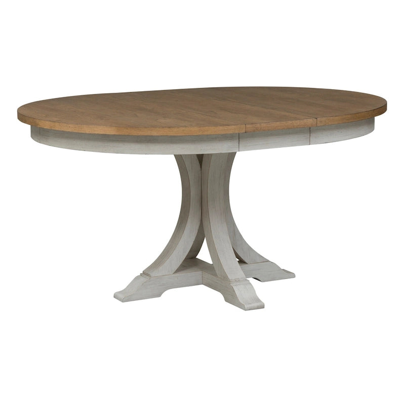Farmhouse Reimagined Antique White 5 Piece Pedestal Table Set