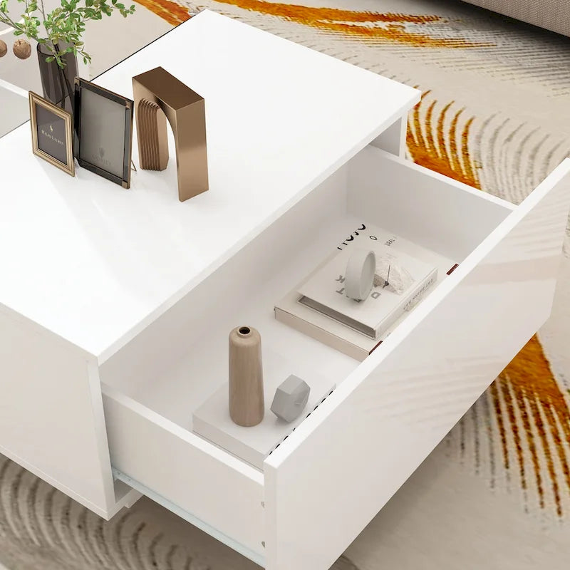 Coffee Table Storage High Gloss Coffee Tables LED Lighting Cocktail - 47.4W