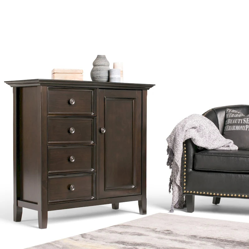 WYNDENHALL Halifax SOLID WOOD 37 inch Wide Transitional Medium Storage Cabinet - 37w x 17d x 36 h