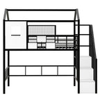 Twin Size Metal Loft Bed with roof design and a storage box