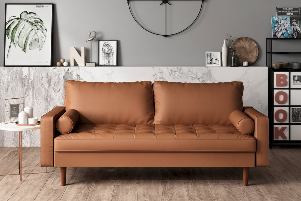 US Pride Lopez Faux Leather Mid-century Modern Sofa
