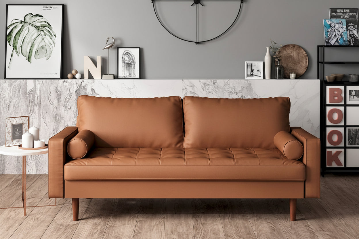US Pride Lopez Faux Leather Mid-century Modern Sofa