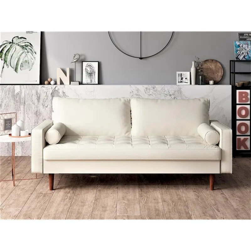 Faux Leather Mid-Century Modern Sofa