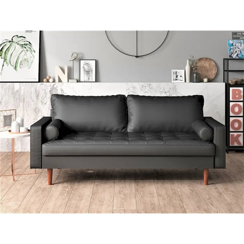 Faux Leather Mid-Century Modern Sofa
