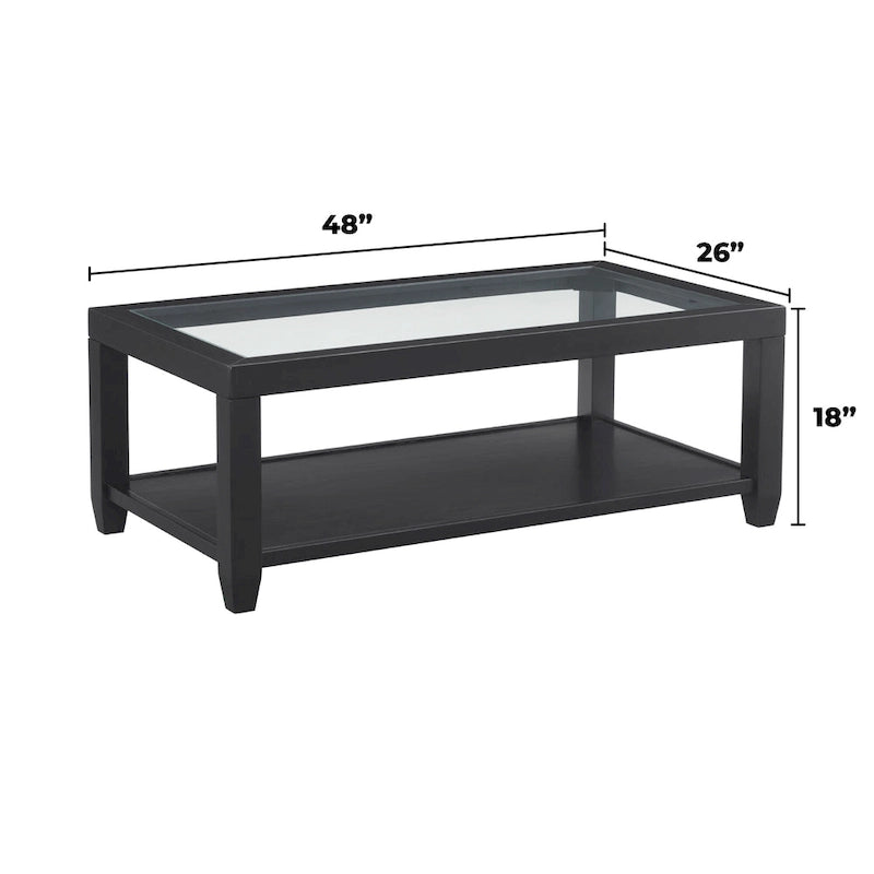 Cordero Wood and Glass Top 48-Inch Wide Coffee Table with Shelf Storage