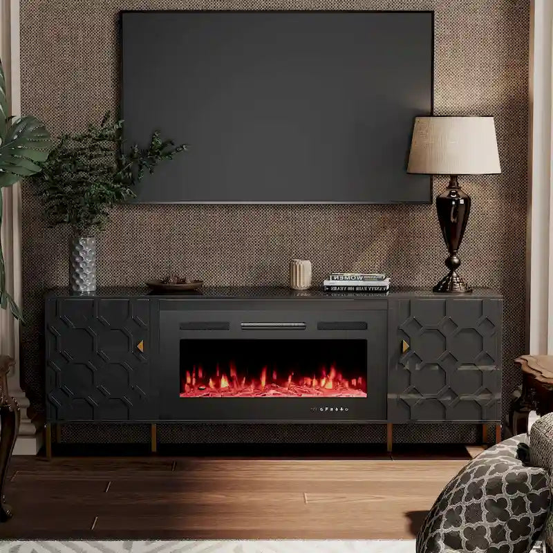 Clihome High Gloss Storage 70 TV Stand with 36 Electric Fireplace