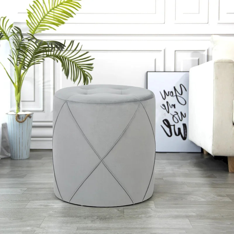 Velvet Round Tufted Ottoman Foot Rest