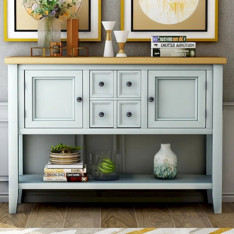 Retro Style Buffet Sideboard Wood Console Table with Bottom Shelf, Easy Assemble, for Living Room, Kitchen, Entryway