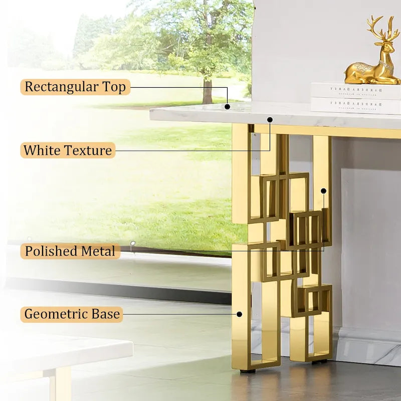 Modern Console Table 55 inch Sofa Table with High Gloss Top and Mirrored Metal Base for Entryway Living Room