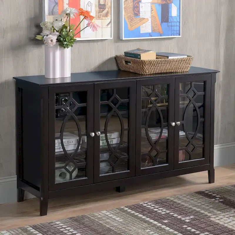 Wood Accent Sideboard Buffet Serving Storage Cabinet