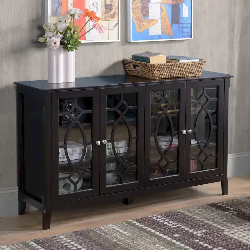 Wood Accent Sideboard Buffet Serving Storage Cabinet