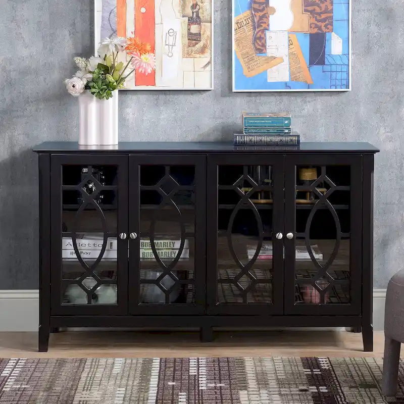 Wood Accent Sideboard Buffet Serving Storage Cabinet