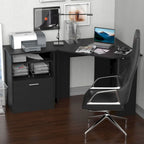 HOMCOM Computer Desk with Printer Cabinet, L-Shaped Corner Desk with Storage, Study PC Workstation for Home Office
