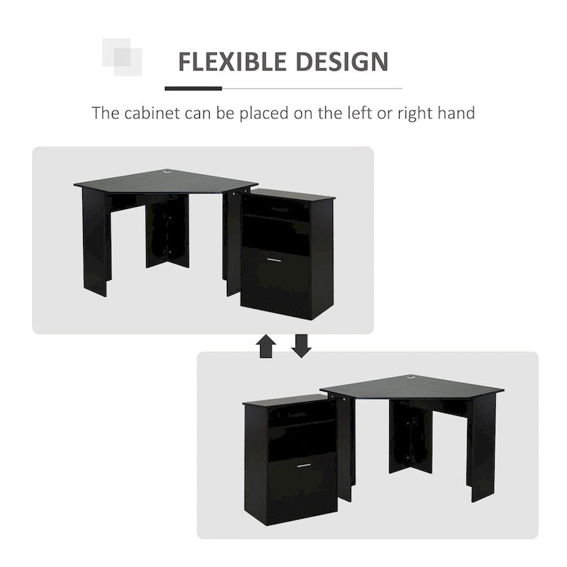 HOMCOM Computer Desk with Printer Cabinet, L-Shaped Corner Desk with Storage, Study PC Workstation for Home Office