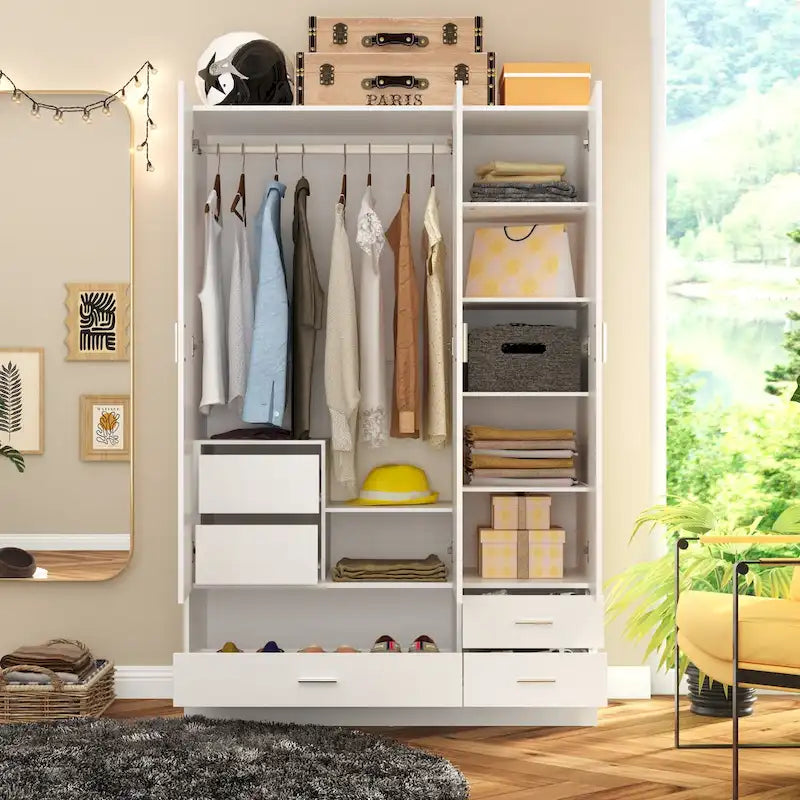 Wardrobe & Desk Ensemble - Space-Saving Bedroom Set Make Vanity Table