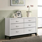 Roundhill Furniture Stout Contemporary Panel Bedroom Set in White Finish with Panel Bed, Dresser, Mirror, 2 Night Stands