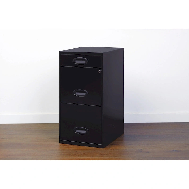Space Solutions 18in. Deep 3 Drawer Metal Organizer File Cabinet with Pencil Drawer, Black