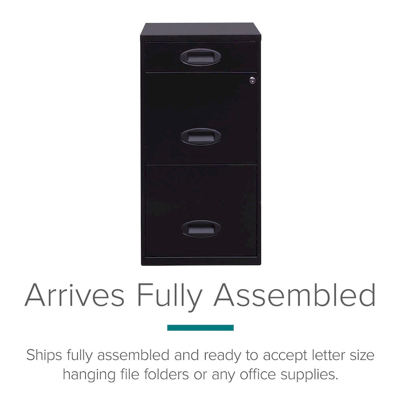 Space Solutions 18in. Deep 3 Drawer Metal Organizer File Cabinet with Pencil Drawer, Black