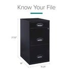 Space Solutions 18in. Deep 3 Drawer Metal Organizer File Cabinet with Pencil Drawer, Black