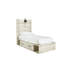 Cambeck Whitewash Panel Bed With 2 Under Bed Storage Drawers