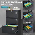 Metal Lateral 3 Drawer File Cabinet with Lock